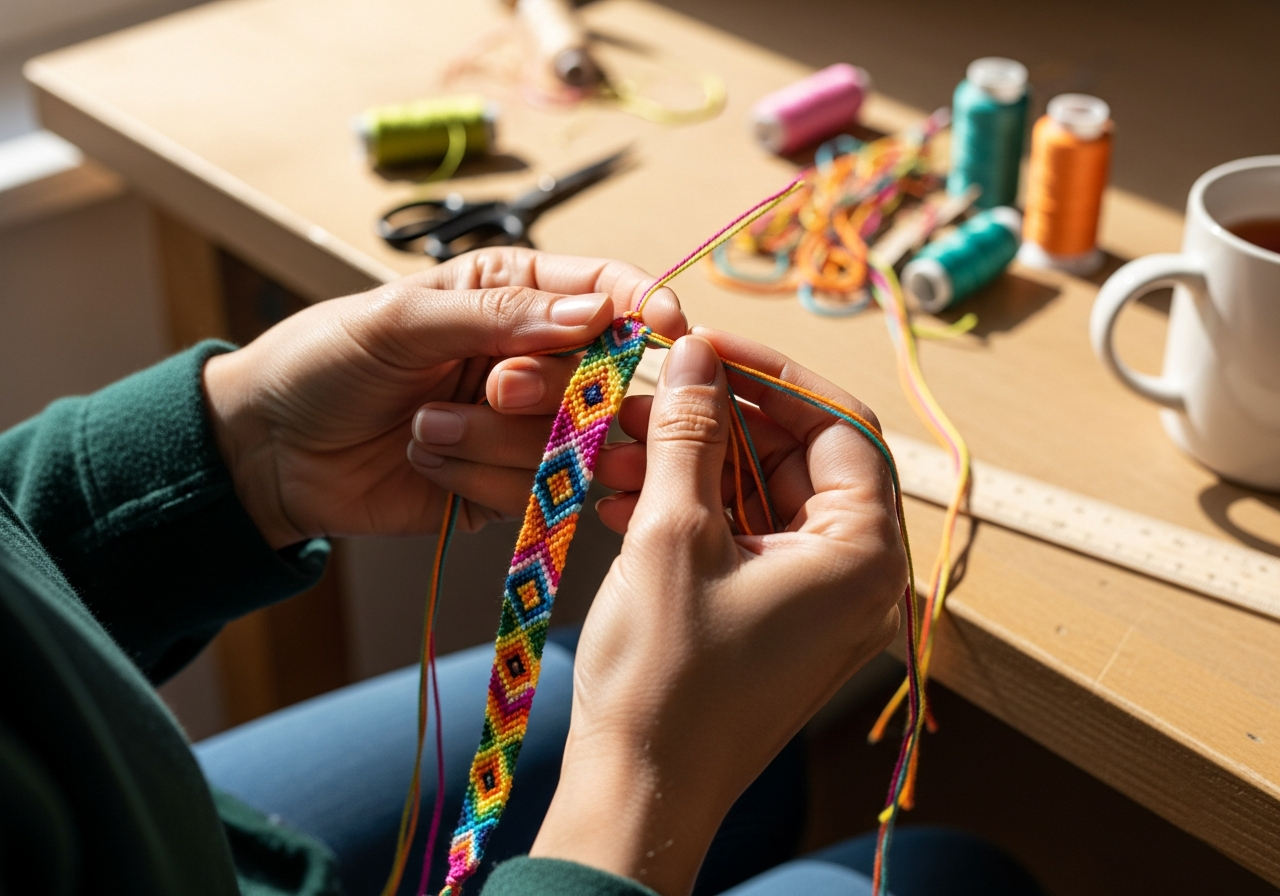 Процесс плетения браслета